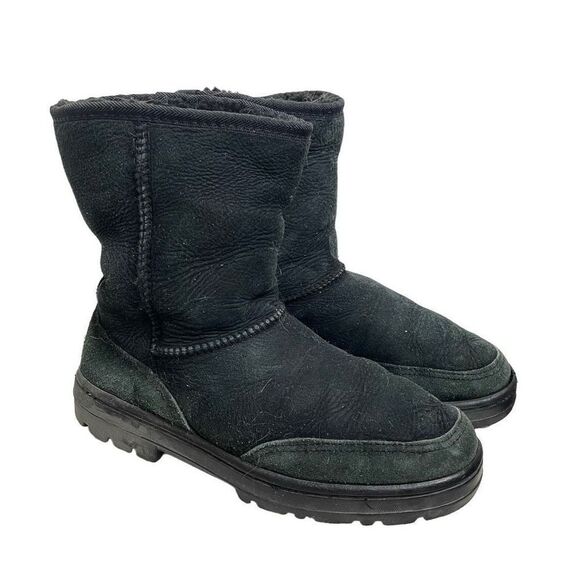 UGG Australia Classic Short Off Roader Leather 5525 Lined‎ Winter Boots Black 7 - Picture 1 of 10